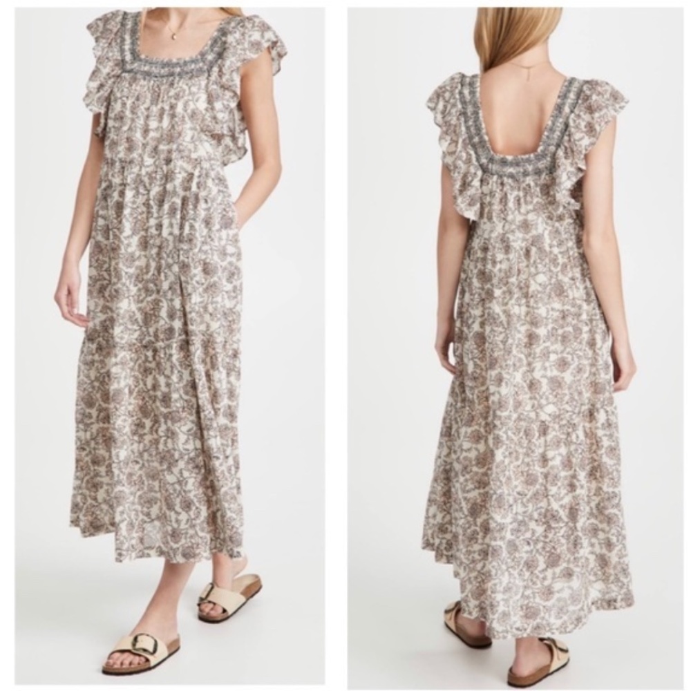 Free People Floral Maxi Dress - Gray and Cream - Small